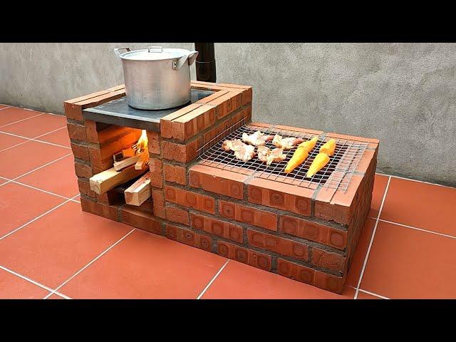 How to make a 2 in 1 wood stove with bricks and cement 2