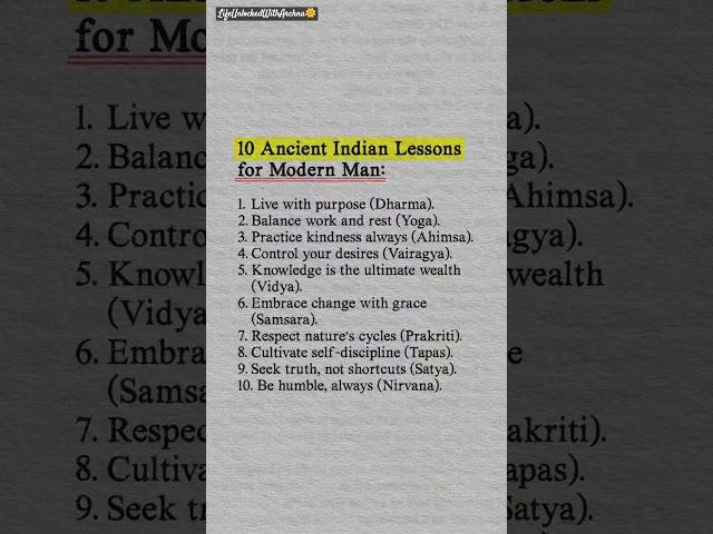10 Ancient Indian Lessons #shorts #lifeunlockedwitharchna #modernmen #lessons #Ancient #viral #life