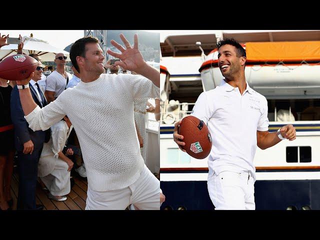 Daniel Ricciardo catches throw from NFL star Tom Brady!