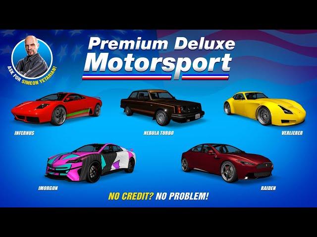 GTA: Online. • This week's vehicles at Simeon's Premium Deluxe Motorsport Showroom. • Til 7 Feb. • 