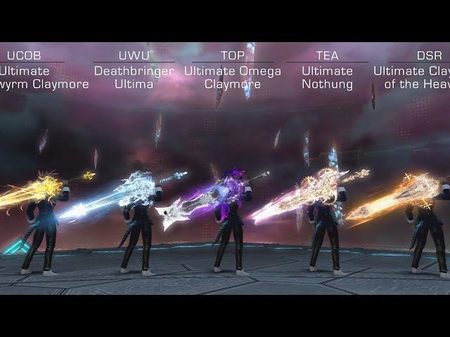 FFXIV All 5 Ultimate Weapons Showcase (UCOB UWU TEA DSR TOP side by side)