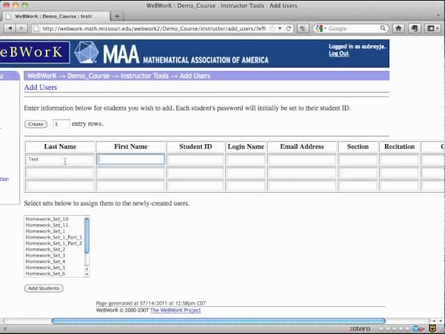 How to add a few students to WeBWorK