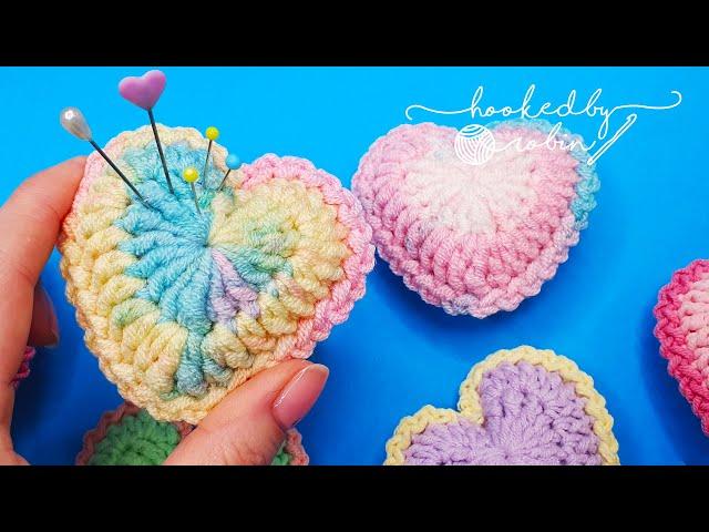 How to Crochet a Cute Padded Heart  NO SEWING REQUIRED!