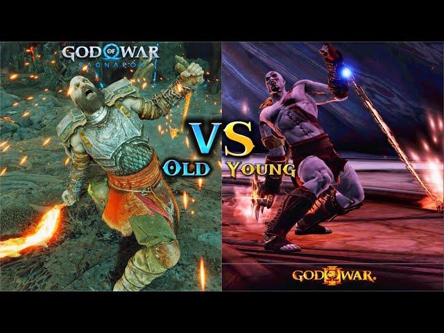 Old Kratos VS Young Kratos Blades of Chaos Move set - God of war Ragnarok / God of war 3