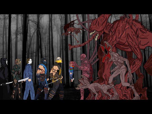 Sub-Zero, Scorpion , Jason Voorhees Team Vs Stranger Things Monter. Drawing Cartoon 2.