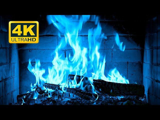  Halloween Fireplace 4K (12 HOURS). Blue Fireplace with Crackling Fire Sounds