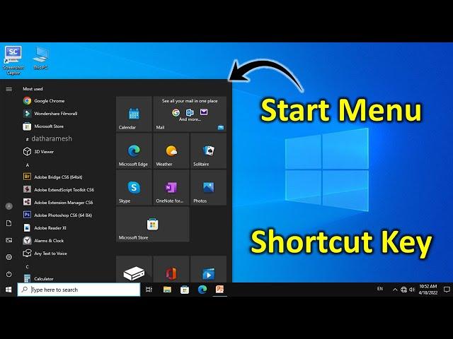 Open Start Menu Using Shortcut Key