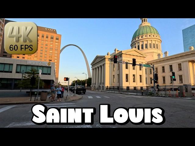 Driving Around Downtown Saint Louis, Missouri at Sunset in 4k Video