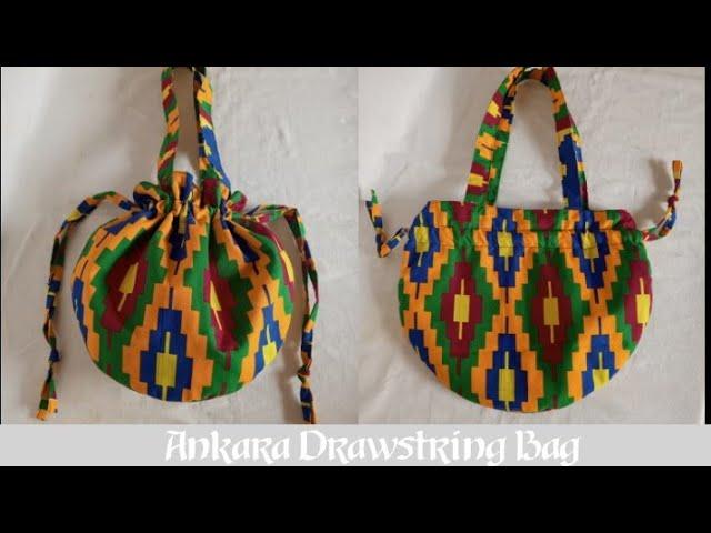 DIY Ankara Round Drawstring Bag / How to Cut and Sew African Print String Bag in One Piece.