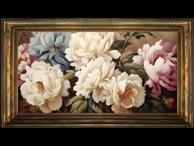 Framed Peonies Bouquet in Spring, Vintage Oil Painting | Art Screensaver for TV