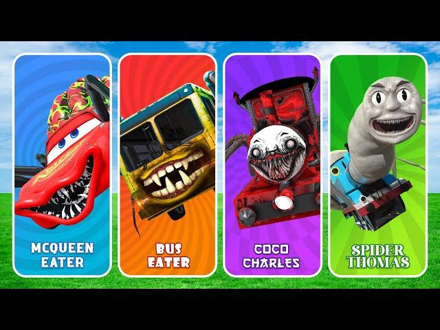 MONSTER BATTLE ️ Lightning McQueen Eater, Bus Eater, Coco Charles, Spider Thomas - Who is the BEST?