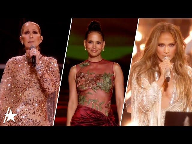 Halle Berry REWEARS 2002 Oscars Gown As Céline Dion & Jennifer Lopez SING At Elie Saab Show