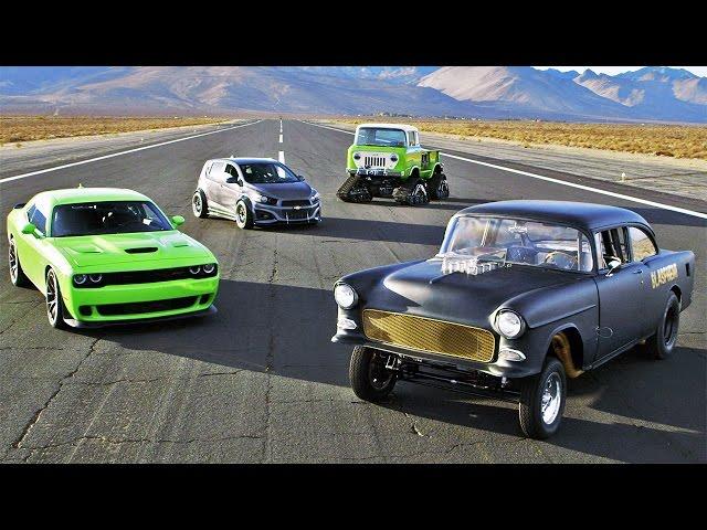 SEMA Drag Race: Hellcat vs Blasphemi vs Jeep FC vs Sonic! - 2014 SEMA Week Ep. 5