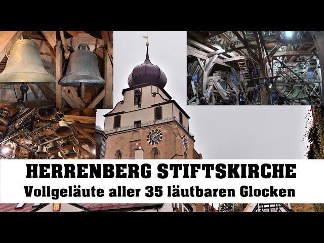 HERRENBERG (D), Stiftskirche St. Marien, Vollgeläute aller läutbaren Glocken (Turmaufnahme)