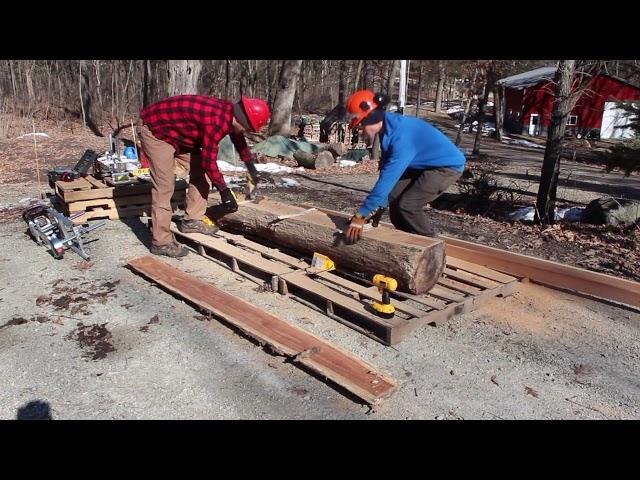 Stihl & Granberg small portable chainsaw log mill - Making first cut into red oak to slab lumber