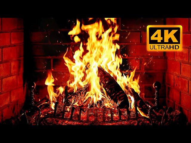  Cozy Fireplace 4K (12 HOURS). Fireplace with Crackling Fire Sounds. Fireplace Ambience