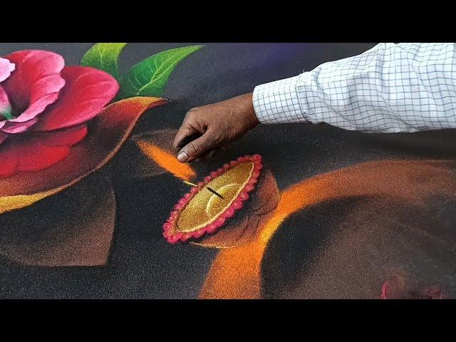 Special Diwali Rangoli Design | 3D Flower Diya Rangoli | Step by Step 