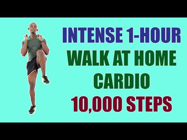 INTENSE 1-Hour Walk at Home Cardio Workout  Melt 650 Calories  10,000 Steps