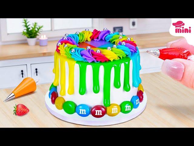 So Beautiful Miniature Rainbow Cake Decorating With M&M Candy | Mini Bakery