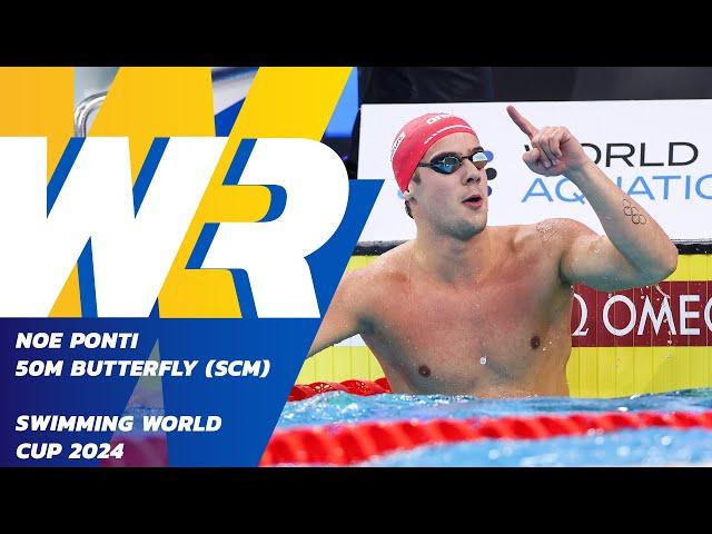  Noe Ponti breaks  WORLD RECORD in Heats | 50m Butterfly | Swimming World Cup