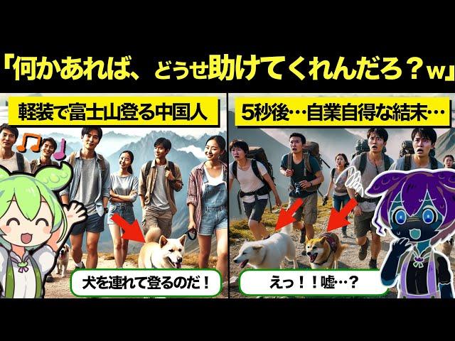 【総集編】【海外の反応】「俺たちは日本人のように貧弱じゃないんだよｗ」犬を連れて軽装で富士山を登る舐めた中国人観光客…この後彼らに自業自得な結末が…【ずんだもん×ゆっくり解説】