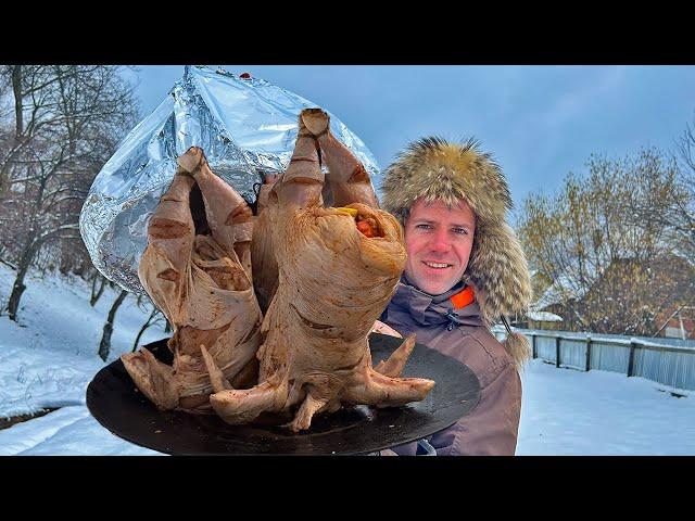 Fried whole chicken in a tandoor! An unusual way of cooking! Life in the Ukrainian village!