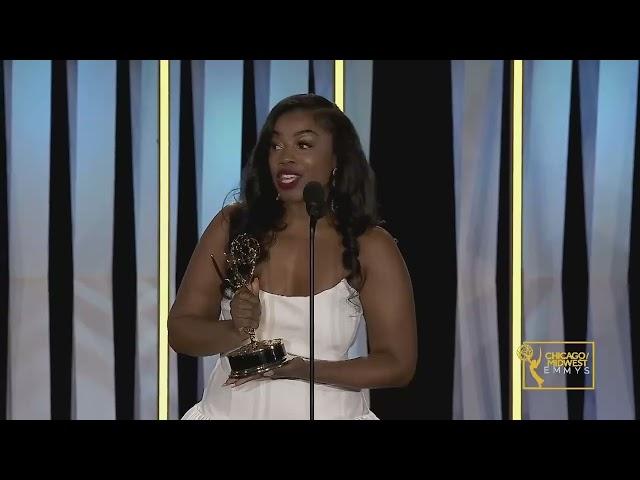 On-Stage Cat. 414 Speech -Raleshia Brumfield, WBBM = Diversity/Equity/Inclusion - 2024 Chgo/MW Emmys