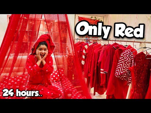 Using only *Red* things for 24 Hours Challenge!️*लाल बर्गर*