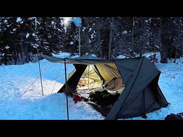 Hot Tent Winter Camping In A Snowy Forest