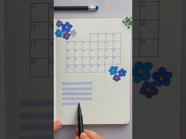 September bullet journal set up: calendar page with mini graitude log plus a new fave song 