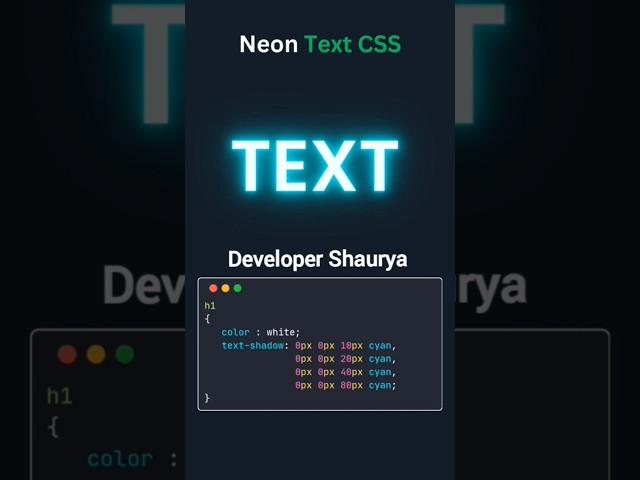 Glowing Neon text in html css #coding #webdevelopment #html #css