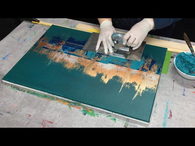 Squeegee technique | abstract painting with acrylic paint | mixing marble flour paste | sea painting