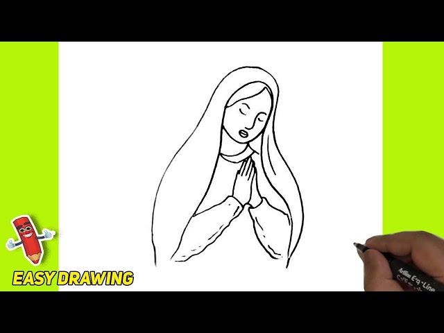 How to Draw Mother Mary Easy and Step by Step | Mother Mary Line Drawings | Mother Mary Illustration