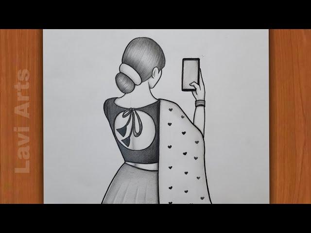 How to Draw beautiful girl in traditional dress with dupatta | Pencil drawing Girl | Pencil sketch