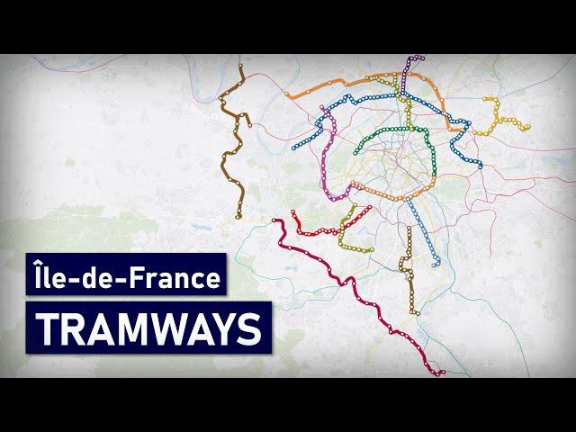 Evolution of the Tramways in Île-de-France (Paris) 1992-2035 (geographic map)