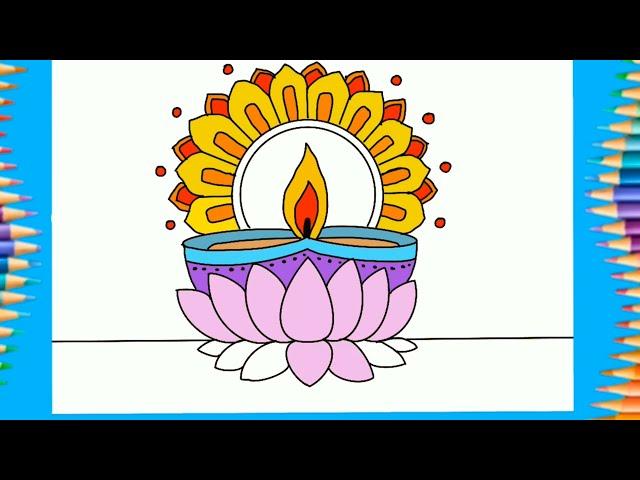 Drawing and Coloring Diwali Deepawali art