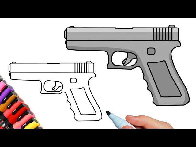 How to draw a Pistol Glock 17 step by step | Drawing a gun