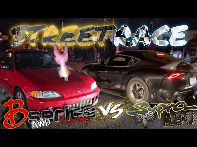 Bseries turbo AWD civic coupe vs Toyota Supra A90 (STREET RACE) Honda power