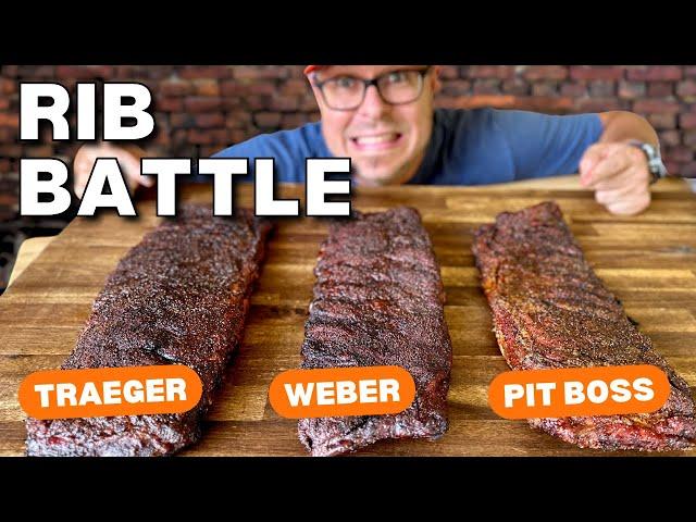 3 Racks of RIBS, 3 PELLET GRILLS - ULTIMATE RIB BATTLE - Traeger VS Weber VS Pit Boss