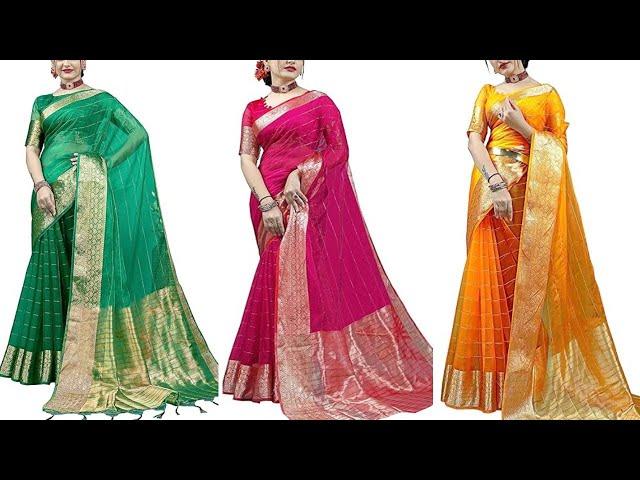 Shopping Links Fashion Women's Amazing Plain Organza Saree With Blouse Piece