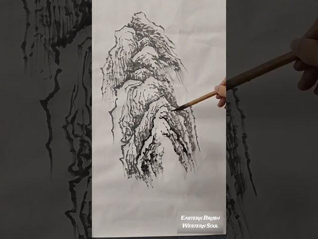 Expressive Ink Brushwork Painting a Small Mountain in Freehand Style