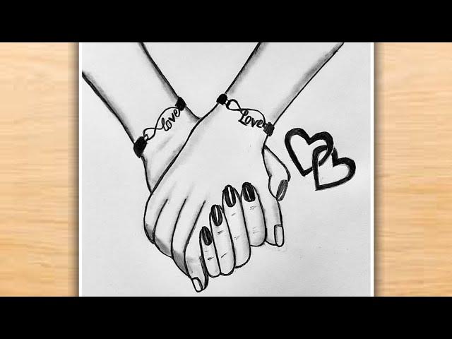 Romantic Couple Holding Hand Pencil Sketch | Love Drawing Easy | Love Couple Drawing