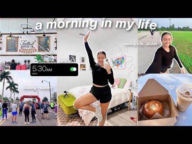 5:30 AM morning in my life VLOG: running a 5k, coffee shop, cleaning, & more