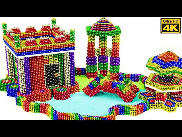 DIY - How To Build The House With Small Lake And Mini Bridge - Magnet Building