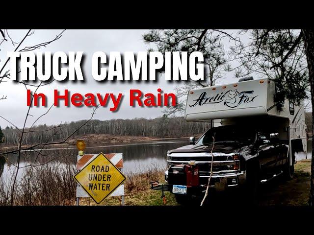 Truck Camping in a Rainstorm / Campfire Cooking in Heavy Rain