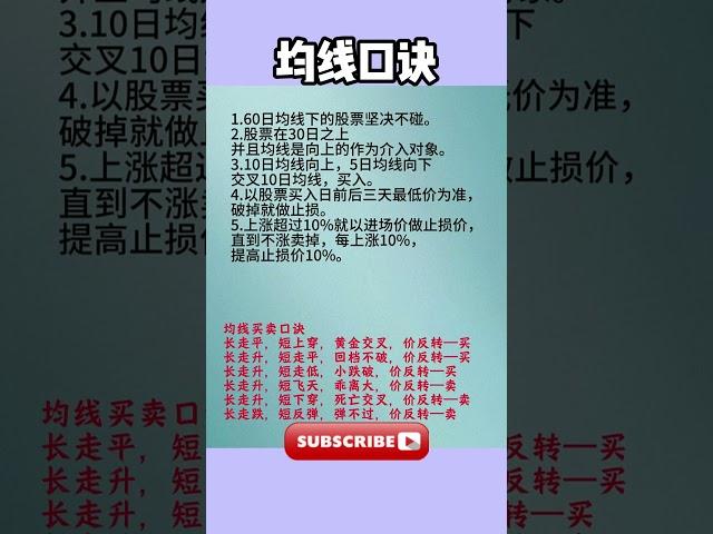 股票｜美股｜投资｜散户必学：民间股神总结的均线口诀，你会几个？#shorts #Amy说美股 #美股#短线交易#牛股#k线 #成交量 #道指 #投资入门 #理财方法 #美股分析#股票