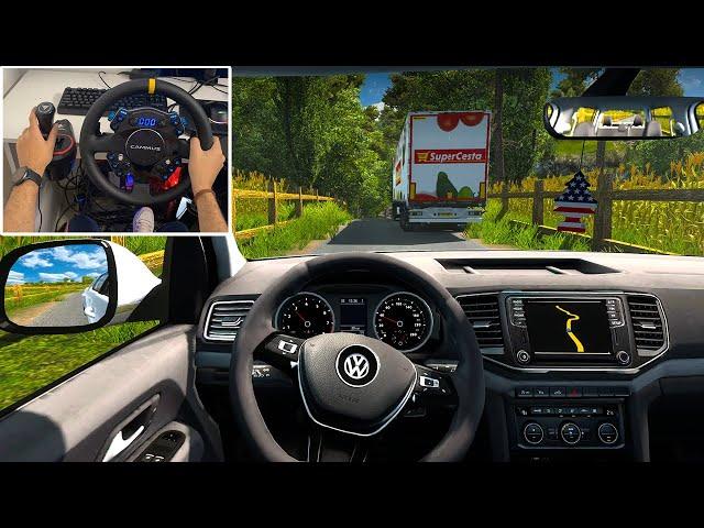 Volkswagen Amarok through Narrow Roads - Euro Truck Simulator 2 | Steering Wheel Gameplay