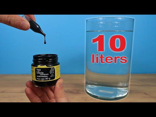 How many drops of Cuttlefish ink will color 10 liters of water? Experiment!