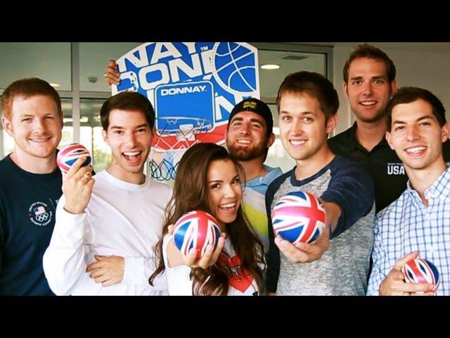 DUDE PERFECT - BASKETBALL HOTEL DROP SHOT w/ Missglamorazzi, and Luke Conard!