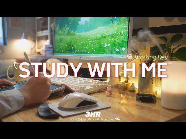 3-HOUR STUDY WITH ME | Jazz, Rainy sounds ️ | Pomodoro 25-5 | Working Day